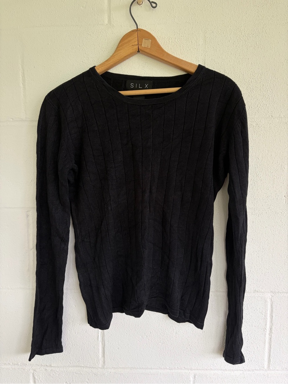 Silx - 100% Silk Black Ribbed Long-Sleeve